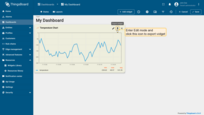Open the dashboard containing the widget and switch to <b>Edit mode</b>. On the widget's top‑right toolbar, click <b>Export widget</b>. A <b>JSON</b> file with the widget configuration is downloaded to your computer.